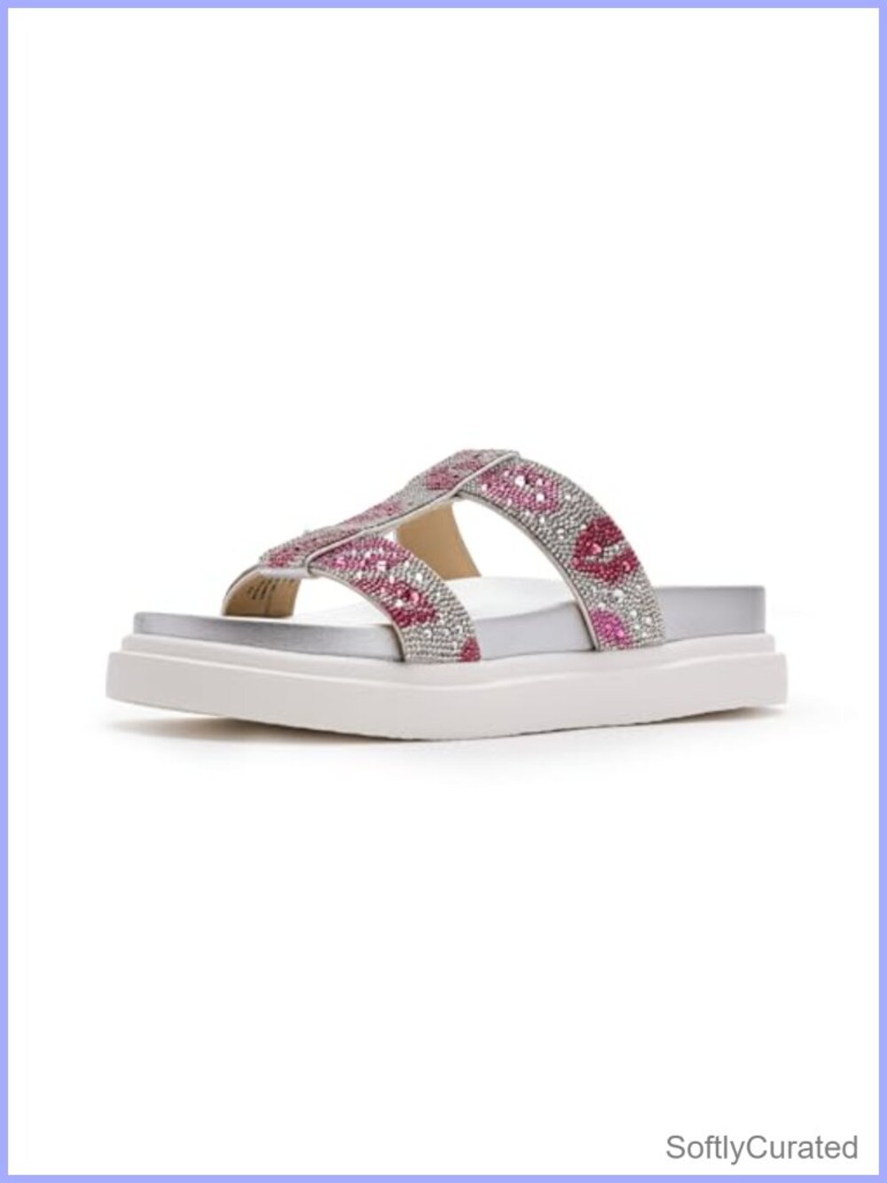 Rhinestone Slide Sandals Platform Double Strap Casual